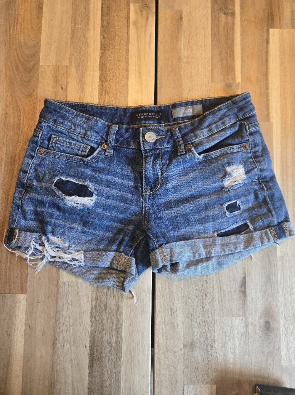 Aeropostale Distressed Denim Shorts - Blue
